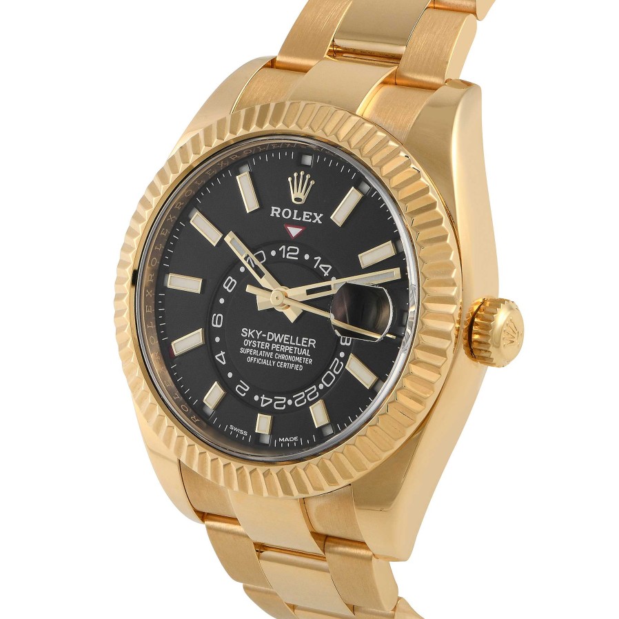 Men'S Watches Rolex | Sky-Dweller Yellow Gold Black Dial Watch