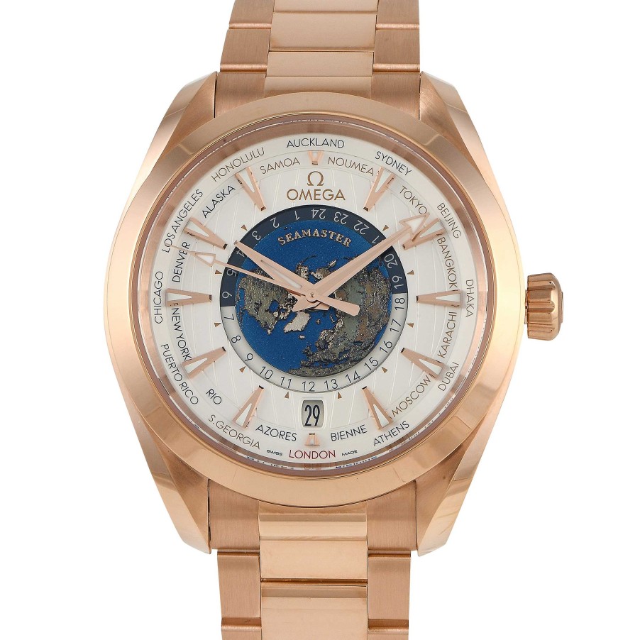 Men'S Watches Omega | Aqua Terra Gmt Worldtimer Sedna Gold Watch