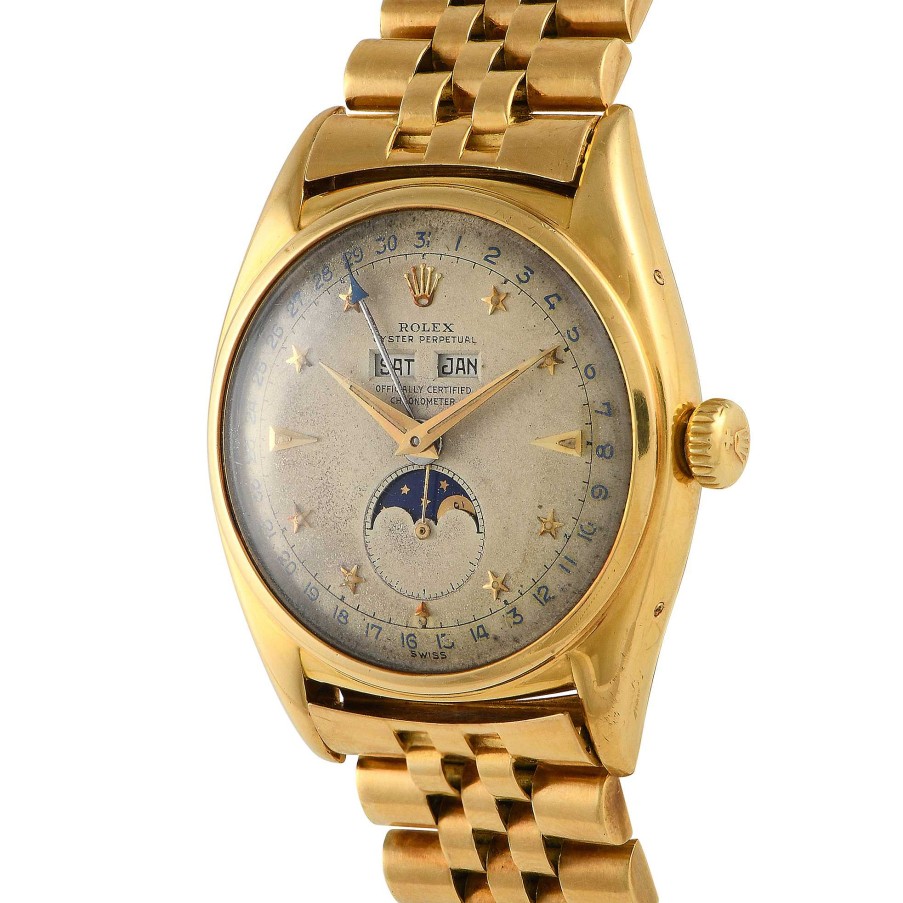 Men'S Watches Rolex | Oyster Perpetual Moonphase Stelline Yellow Gold Watch