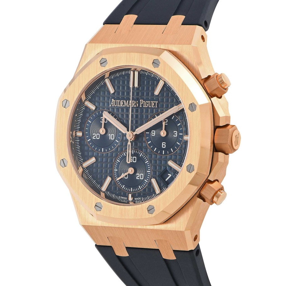 Gold Watches Audemars Piguet | Royal Oak Chronograph Blue Dial Rose Gold Watch