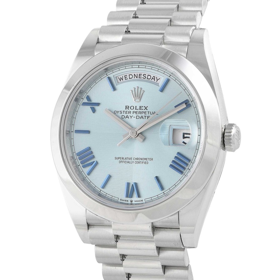 Men'S Watches Rolex | Day-Date 40 Platinum Ice Blue Quadrant Dial Watch