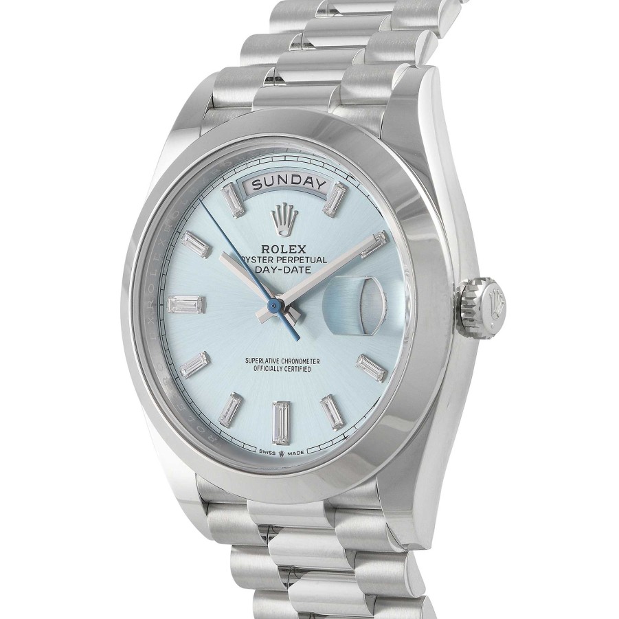 Men'S Watches Rolex | Day-Date 40 Platinum Ice Blue Diamond Dial Watch