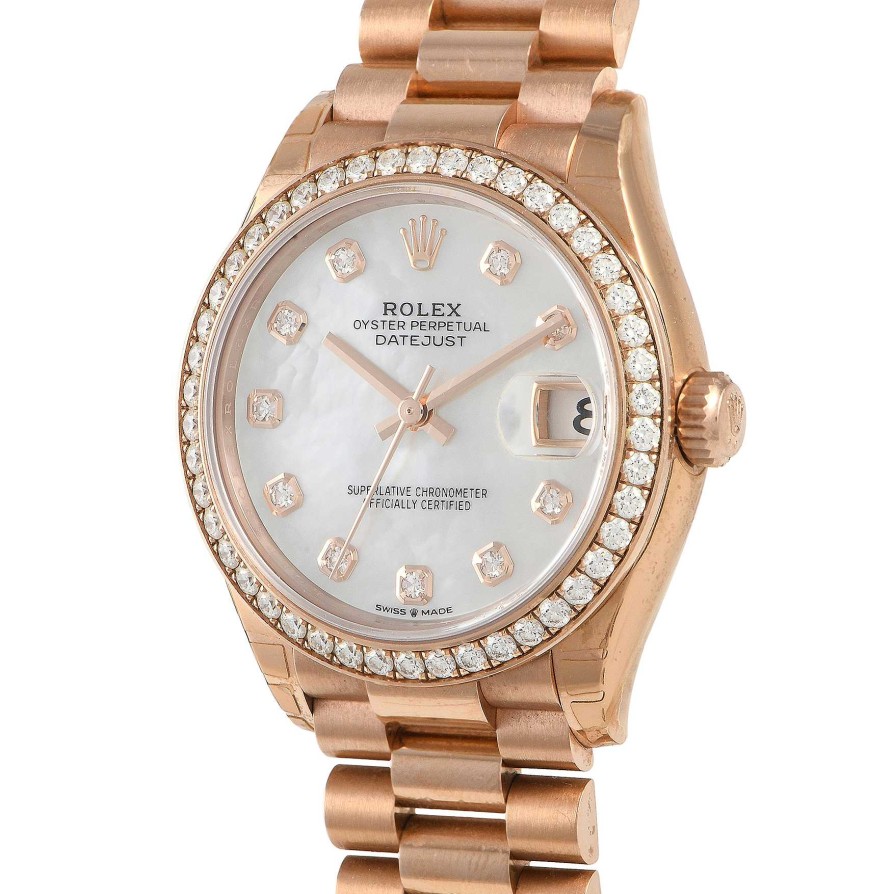 Diamond Watches Rolex | Datejust 31 Mother Of Pearl Diamond Dial Everose Gold Watch