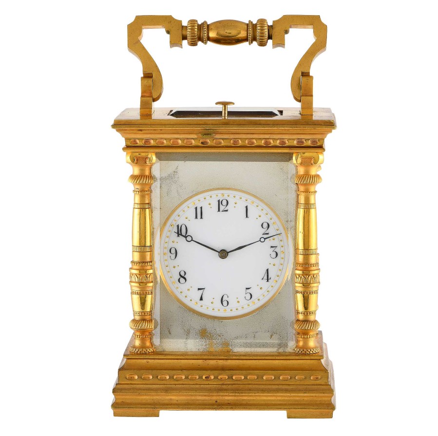 Women'S Watches Brass & Enamel | Brass & Enamel Gilt French Carriage Table Clock