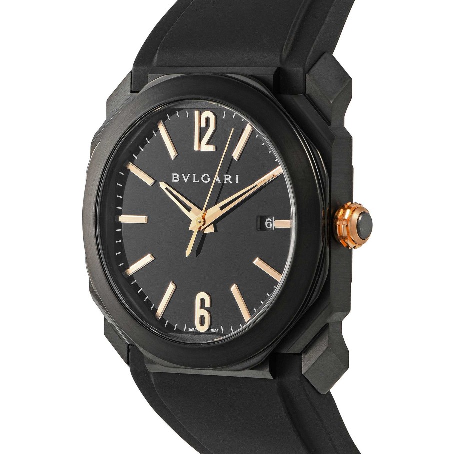 Men'S Watches Bvlgari | Octo Solotempo Black Dlc Steel Watch