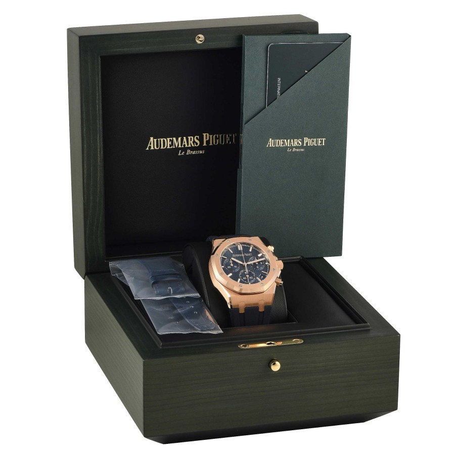 Gold Watches Audemars Piguet | Royal Oak Chronograph Blue Dial Rose Gold Watch