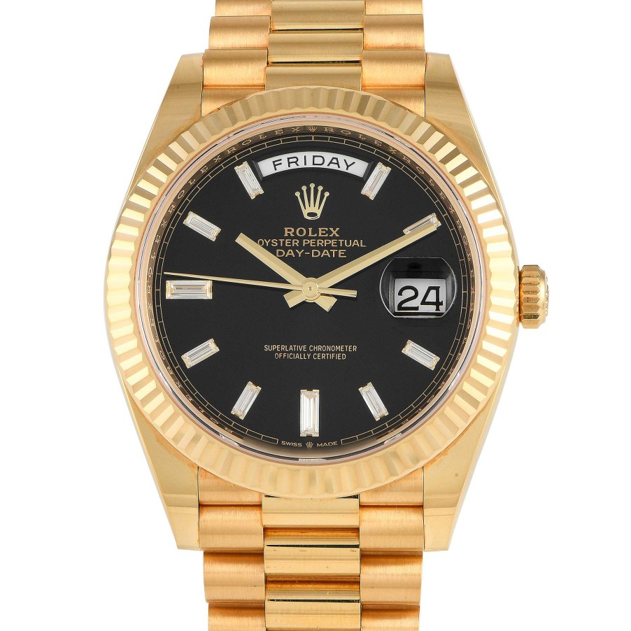 Gold Watches Rolex | Day-Date 40 Black Diamond Dial Watch