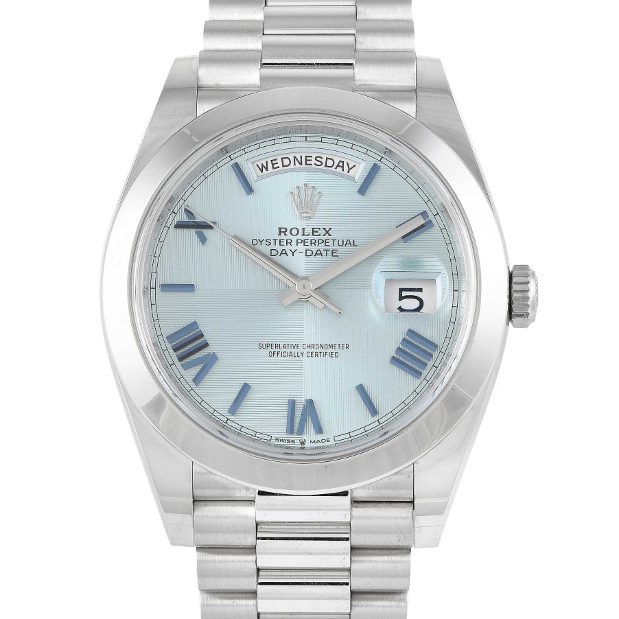 Men'S Watches Rolex | Day-Date 40 Platinum Ice Blue Quadrant Dial Watch