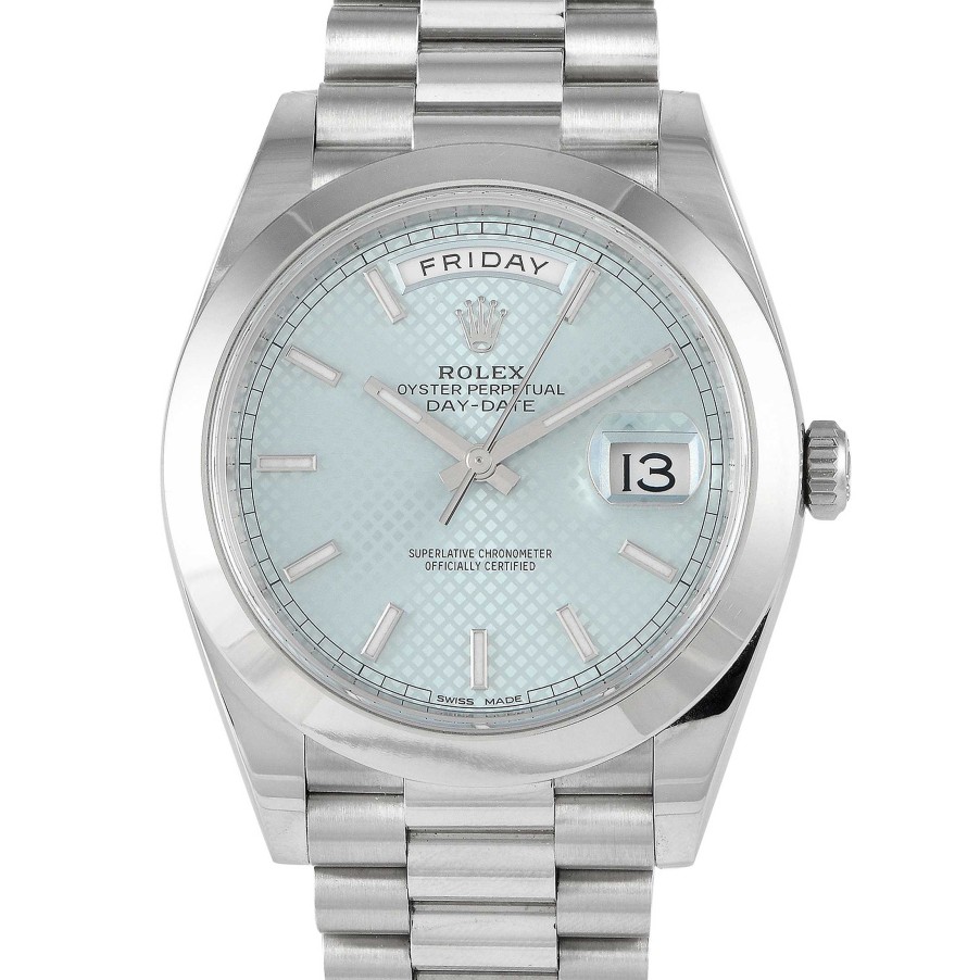 Men'S Watches Rolex | Day-Date 40 Ice Blue Diagonal Motif Dial Watch