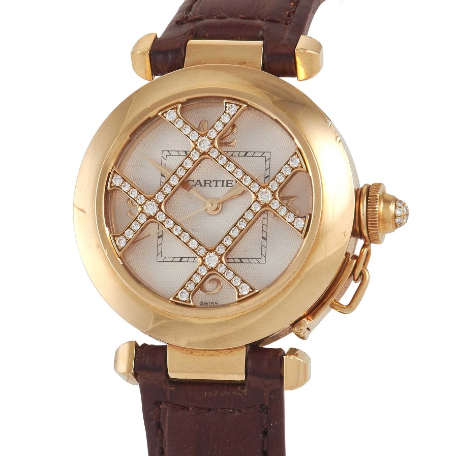 Gold Watches Cartier | Pasha De 18K Yellow Gold Diamond Grille Watch