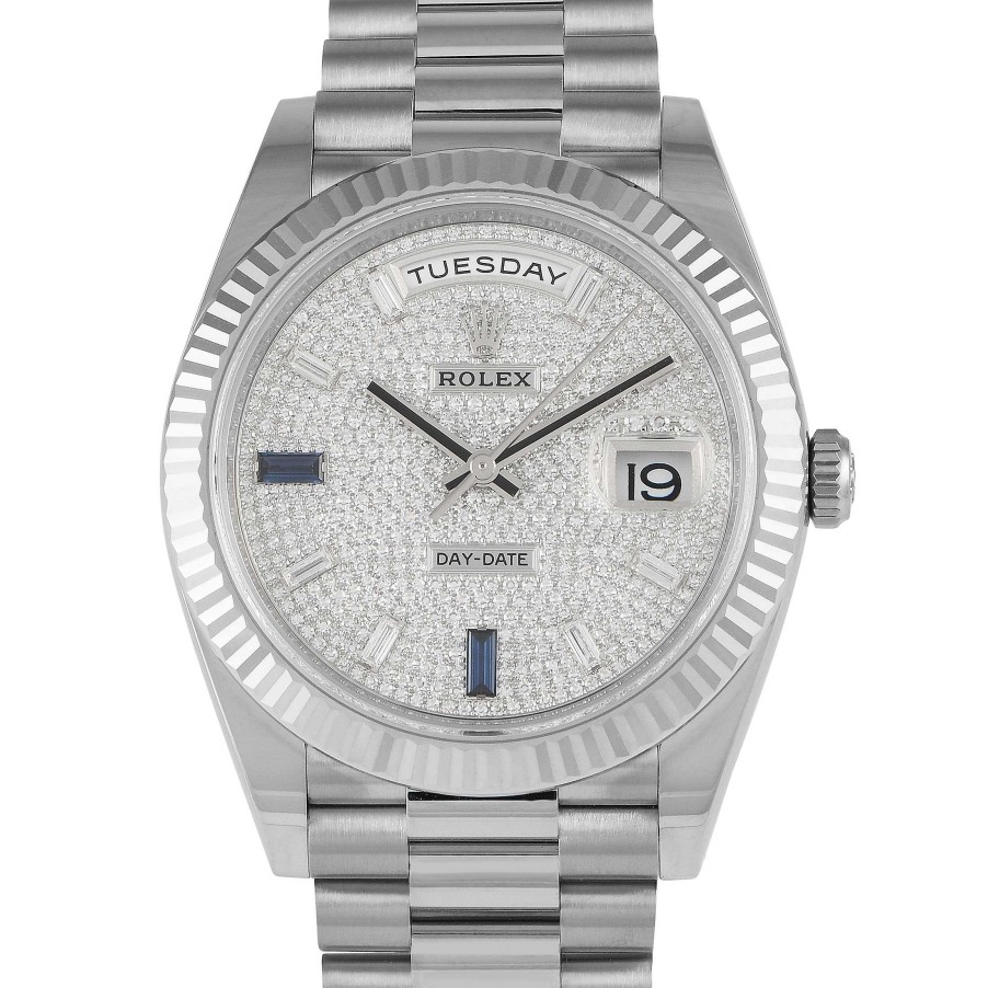 Diamond Watches Rolex | Day-Date 40 Diamond Pave White Gold Watch