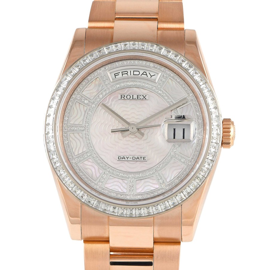 Diamond Watches Rolex | Day-Date 36 Carousel Pink Mother Of Pearl Diamond Dial Watch